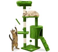 VOUNOT® Árbol Rascador para Gatos Altura 112 cm, Torre de Gatos Multiniveles, Rascador de Escalada Estable para Felinos Mascotas con Juguetes Postes de Sisal Plataformas Cueva Pelota, Verde