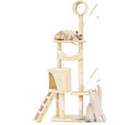 VOUNOT® Árbol Rascador para Gatos Altura 155 cm, Torre de Gatos Multiniveles, Rascador de Escalada Estable para Felinos Mascotas con Juguetes Postes de Sisal Plataformas Cueva Hamaca Escalera, Beige