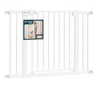 VOUNOT® Barrera de Seguridad Extensible 103-110cm Puerta Seguridad Escalera Pasillo para Perros Mascotas Valla Metálica a Presión sin Taladro Alto 76cm Doble Bloqueo Auto Close Giro Ambos Lados Blanco