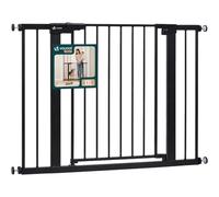VOUNOT® Barrera de Seguridad Extensible 103-110cm Puerta Seguridad Escalera Pasillo para Perros Mascotas Valla Metálica a Presión sin Taladros Alto 76cm Doble Bloqueo Auto Close Giro Ambos Lados Negro