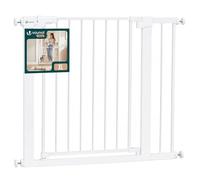 VOUNOT® Barrera de Seguridad Extensible 89-96 cm Puerta Seguridad Escalera Pasillo para Perros Mascotas Valla Metálica a Presión sin Taladros Alto 76cm Doble Bloqueo Auto Close Giro Ambos Lados Blanco