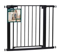 VOUNOT® Barrera de Seguridad Extensible 89-96 cm Puerta Seguridad Escalera Pasillo para Perros Mascotas Valla Metálica a Presión sin Taladros Alto 76 cm Doble Bloqueo Auto Close Giro Ambos Lados Negro