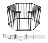 VOUNOT® Barrera de Seguridad Multifunción 6 Paneles, Rejilla de Protección de Metal para Chimenea Puertas Escaleras, Parque Recinto para Perros Corralito para Mascotas Valla Plegable, 74x375 cm, Negro