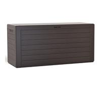 VOUNOT Baúl de Almacenaje de Plástico para Jardín, Arcón exterior con Tapa abatible, 280 L, Aspecto de Madera, Marrón