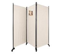 VOUNOT® Biombo Separador Plegable 3 Paneles Separador de Ambientes con Ruedas 262x30x180 cm Pantalla Privacidad Tela Poliéster Marco Metal Divisor de Habitación para Oficina Dormitorio Interior Beige
