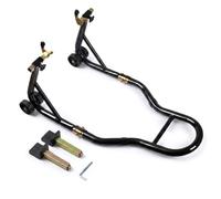 VOUNOT® Caballete Moto Soporte Rueda Trasera Motocicleta hasta 390 kg Negro | Caballete Elevador Motos de Metal Robusto Horquillas Ajustables U y L 4 Ruedas PP Almohadillas Protectoras para Garaje Taller