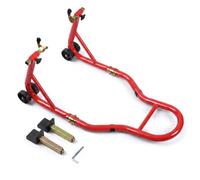 VOUNOT® Caballete Moto Soporte Rueda Trasera Motocicleta hasta 390 kg Rojo | Caballete Elevador Motos de Metal Robusto Horquillas Ajustables U y L 4 Ruedas PP Almohadillas Protectoras para Garaje Taller