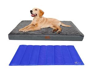 VOUNOT® Cama Perro Ortopédica con Alfombrilla Refrescante de Gel, Colchón Mascotas Cojines para Perros Espuma con Memoria Funda Extraíble Lavable, 115x81x9cm