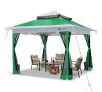 VOUNOT® Carpa Plegable Gazebo 3.6x3.6m con Botón Central y Laterales de Malla, Cenador Pabellón Pop Up de Jardín Techo Doble y Bolsas de Arena, Protección UV, para Camping, Fiestas, Exterior, Verde