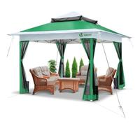 VOUNOT® Carpa Plegable Gazebo 3.6x3.6m con Laterales de Malla, Cenador Pabellón Pop Up de Jardín Techo Doble y Bolsas de Arena, Protección UV, para Camping, Fiestas, Exterior, Verde