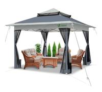 VOUNOT® Carpa Plegable Gazebo 3.6x3.6m con Laterales de Malla, Cenador Pabellón Pop Up de Jardín Techo Doble y Bolsas de Arena, Protección UV, para Camping, Fiestas, Exterior, Gris