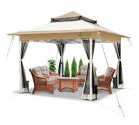 VOUNOT® Carpa Plegable Gazebo 3.6x3.6m con Laterales de Malla, Cenador Pabellón Pop Up de Jardín Techo Doble y Bolsas de Arena, Protección UV, para Camping, Fiestas, Exterior, Beige