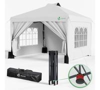 VOUNOT® Carpa Plegable Gazebo 3x3m Botón Central, Cenador Pabellón de Jardín con Paredes Laterales, Sacos Arena y Bolsa de Transporte, Pérgola Tienda Protección UV para Camping Fiestas Exterior Blanco