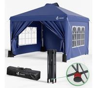 VOUNOT® Carpa Plegable Gazebo 3x3m Botón Central, Cenador Pabellón de Jardín con Paredes Laterales, Sacos Arena y Bolsa de Transporte, Pérgola Tienda Protección UV para Camping Fiestas Exterior, Azul