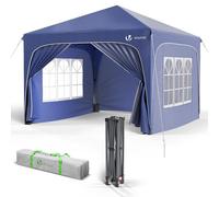 VOUNOT® Carpa Plegable Gazebo 3x3m con 4 Paredes Laterales 4 Sacos Arena y Bolsa de Transporte, Cenador Impermeable Pabellón de Jardín Protección UV para Camping, Fiestas, Exterior, Color Azul