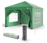 VOUNOT® Carpa Plegable Gazebo 3x3m con 4 Paredes Laterales 4 Sacos Arena y Bolsa de Transporte, Cenador Impermeable Pabellón de Jardín Protección UV para Camping, Fiestas, Exterior, Color Verde