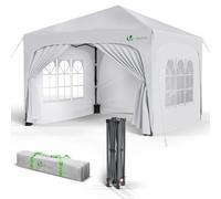 VOUNOT® Carpa Plegable Gazebo 3x3m con 4 Paredes Laterales 4 Sacos Arena y Bolsa de Transporte, Cenador Impermeable Pabellón de Jardín Protección UV para Camping, Fiestas, Exterior, Color Blanco