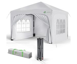 VOUNOT® Carpa Plegable Gazebo 3x3m con 4 Paredes Laterales 4 Sacos Arena y Bolsa de Transporte, Cenador Impermeable Pabellón de Jardín Protección UV para Camping, Fiestas, Exterior, Color Blanco