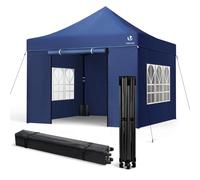VOUNOT® Carpa Plegable Gazebo 3x3m Reforzado con 4 Paredes Laterales Sacos Arena y Bolsa de Transporte Cenador Resistente Pabellón de Jardín para Camping, Fiestas, Exterior, Color Azul