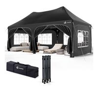 VOUNOT® Carpa Plegable Gazebo 3x6m con Laterales, Cenador Impermeable Anti-UV Altura Ajustable, Pabellón Pergola de Jardín con Sacos Arena y Bolsa Transporte para Camping Fiestas Bodas Exterior, Negro