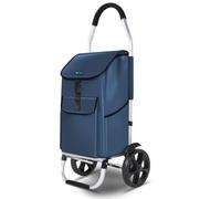 VOUNOT Carrito Compra Plegable de Aluminio 2 Ruedas, Carro de la Compra 2 en 1 con Bolsa Oxford Impermeable y Desmontable, Carrito de Compras Rodante con Guardabarros, 58L, Azul Marino