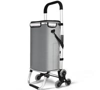 VOUNOT Carrito Compra Plegable de Aluminio, Carro de la Compra 6 Ruedas con Bolsa Impermeable Desmontable, 58L, Gris