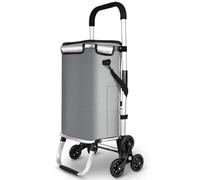 VOUNOT® Carro Compra Plegable Aluminio 6 Ruedas Bolsa Desmontable 58L Gris | Carrito Compra con Bolsa Isotérmica Bolsillos Laterales Tira Reflectante Carro Compras Chasis Carga 40kg para Subir Escaleras