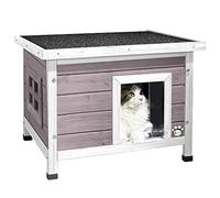 VOUNOT® Casa para Gatos de Madera con Techo Asfáltico, Cabaña Mascotas Caseta Pequeña de Gatos con Ventana y Puerta 57x45x43cm Gris