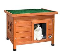 VOUNOT Casa para Gatos de Madera con Techo Asfáltico, Cabaña Mascotas Caseta Pequeña de Gatos con Ventana y Puerta 57x45x43cm