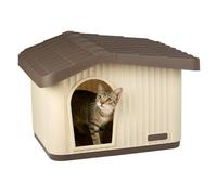 VOUNOT® Casa para Gatos de Plástico 60x51x41 cm, Caseta Mascotas Casita Cabaña de Perros Techo Desmontable Rejilla de Ventilación Patas Antideslizantes, Fácil de Montar para Interior y Exterior Beige