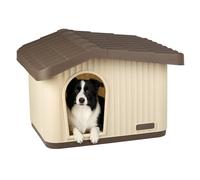 VOUNOT® Casa para Gatos de Plástico 75x63x51 cm, Caseta Mascotas Casita Cabaña de Perros Techo Desmontable Rejilla de Ventilación Patas Antideslizantes, Fácil de Montar para Interior y Exterior Beige