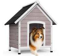 VOUNOT® Caseta para Perros Exterior con Techo Asfáltico y Pies Antideslizantes Casa para Perros Mascotas Perrera de Madera Impermeable Base Extraíble Refugio Canino Perruno 72x65x83 cm, Gris