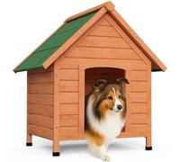 VOUNOT® Caseta para Perros Exterior con Techo Asfáltico y Pies Antideslizantes Casa para Perros Mascotas Perrera de Madera Impermeable Base Extraíble Refugio Canino Perruno 72x65x83 cm, Natural