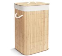 VOUNOT® Cesto para Ropa Sucia Plegable, Cesta de Bambú con Tapa y 2 Bolsas Lavables Extraíbles, Rectangular 72L, para Lavandería, Baño, Dormitorio