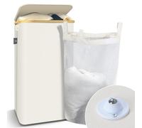VOUNOT® Cesto Ropa Sucia 100L con Ruedas Cesta para la Colada, Cubo Ropa Sucia con Tapa y Asas de Bambú para Ropa, Cesta de Ropa Plegable Laundry Basket con Bolsa Interior Extraíble, Beige