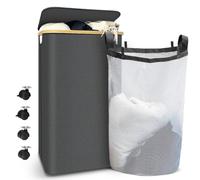VOUNOT® Cesto Ropa Sucia con Tapa 100L Cesta para la Colada Cubo Ropa Sucia Plegable con Ruedas Bolsa Interior Extraíble y Asas de Bambú Laundry Basket para Lavandería Dormitorio Cuatro de Baño, Gris
