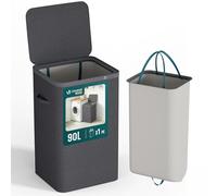VOUNOT® Cesto Ropa Sucia con Tapa 90L Cesta para la Colada 1 Compartimento Cubo Ropa Sucia Plegable con Bolsa Interior Extraíble Asas Laterales Laundry Basket para Lavandería Dormitorio Baño Antracita
