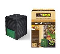 Vounot Compostador Jardin 300L, Compostera Organica, Negro + Flowe - Acelerador De La Descomposición, Compost Orgánico, 2 Kg