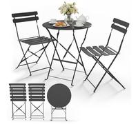VOUNOT® Conjunto de 1 Mesa y 2 Sillas Plegables de Metal Set de Bistro Compacto Resistente a Intemperie y UV Juego de Muebles de Jardín 3 Piezas para Balcón Jardín Terraza Patio Exterior Gris