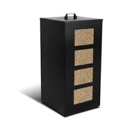 VOUNOT® Depósito de Pellets de Metal con Ruedas 55 kg, Almacenamiento de Pellets con Tamiz Extraíble y 4 Indicadores de Nivel Transparentes, para Estufa de Pellets, 36x36x76 cm, Negro