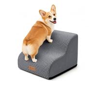 VOUNOT® Escalera para Perros 2 Peldaños 40x40x30 cm Rampa para Perros Espuma Alta Densidad para Cama Sofá, Escalera para Cachorros Mascotas Mayores Base Antideslizante Funda Lavable Extraíble Asa Gris