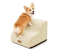 VOUNOT® Escalera para Perros 2 Peldaños 40x40x30cm Rampa para Perros Espuma Alta Densidad para Cama Sofá, Escalera para Cachorros Mascotas Mayores Base Antideslizante Funda Lavable Extraíble Asa Beige