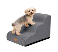 VOUNOT® Escalera para Perros 3 Peldaños 40x57x40 cm Rampa para Perros Espuma Alta Densidad para Cama Sofá, Escalera para Cachorros Mascotas Mayores Base Antideslizante Funda Lavable Extraíble Asa Gris