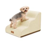 VOUNOT® Escalera para Perros 3 Peldaños 40x57x40cm Rampa para Perros Espuma Alta Densidad para Cama Sofá, Escalera para Cachorros Mascotas Mayores Base Antideslizante Funda Lavable Extraíble Asa Beige