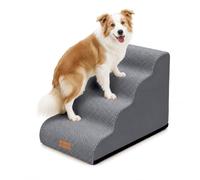 VOUNOT® Escalera para Perros 4 Peldaños 40x72x50 cm Rampa para Perros Espuma Alta Densidad para Cama Sofá, Escalera para Cachorros Mascotas Mayores Base Antideslizante Funda Lavable Extraíble Asa Gris