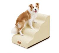 VOUNOT® Escalera para Perros 4 Peldaños 40x72x50cm Rampa para Perros Espuma Alta Densidad para Cama Sofá, Escalera para Cachorros Mascotas Mayores Base Antideslizante Funda Lavable Extraíble Asa Beige