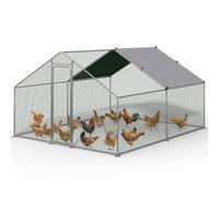 VOUNOT® Gallinero para Exterior Grande 9 m² 3x3x2 m Jaula para Gallinas Patos Conejos Gansos y Otros Animales Pequeños Gallinero de Metal Galvanizado Techo a Dos Aguas Puerta con Cerradura Cubierta PE