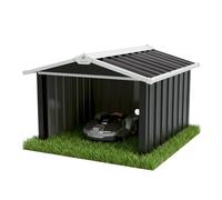 VOUNOT® Garaje Robot Cortacésped Metal Techo Dos Aguas 87x100x63.5 cm Negro | Cobertizo Cobertura Cortacésped Robótico Anclaje Tejado Orificio Cable Techo Carport Protector Cubierta para Automower Jardín