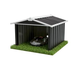VOUNOT® Garaje Robot Cortacésped Metal Techo Dos Aguas 87x100x63.5 cm Negro | Cobertizo Cobertura Cortacésped Robótico Anclaje Tejado Orificio Cable Techo Carport Protector Cubierta para Automower Jardín