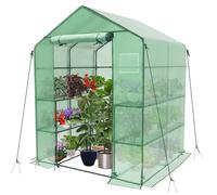 VOUNOT® Invernadero de Jardín 143x143x195 cm Vivero Casero Plantas Cultivo con Puerta Enrollable y Ventana, Invernadero Huerto Caseta de Jardín 8 Estantes para Plantas Macetas Flores, Verde